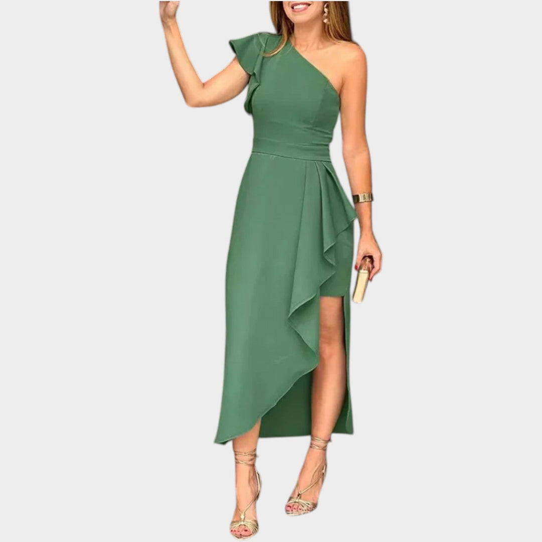 One-Shoulder Ruffle Midi Dress