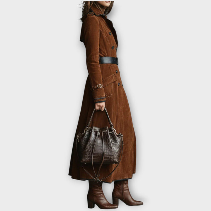 Classic Double-Breasted Long Suede Coat