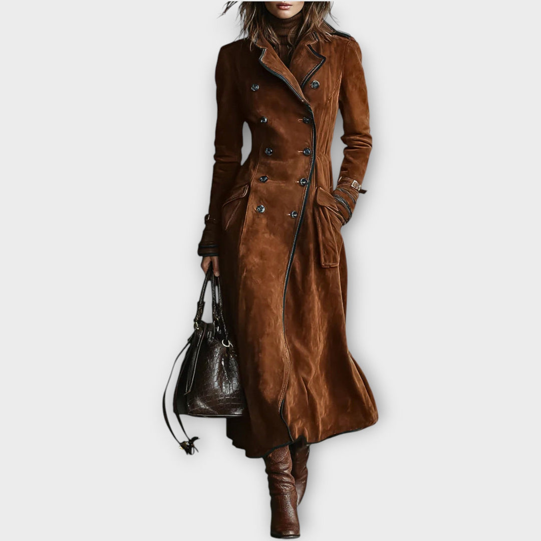 Classic Double-Breasted Long Suede Coat