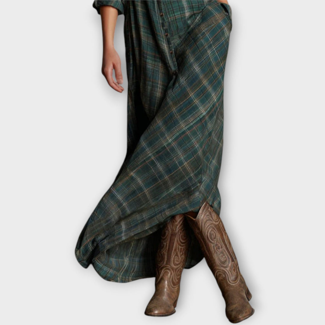 Plaid Button-Down Maxi Shirt Dress