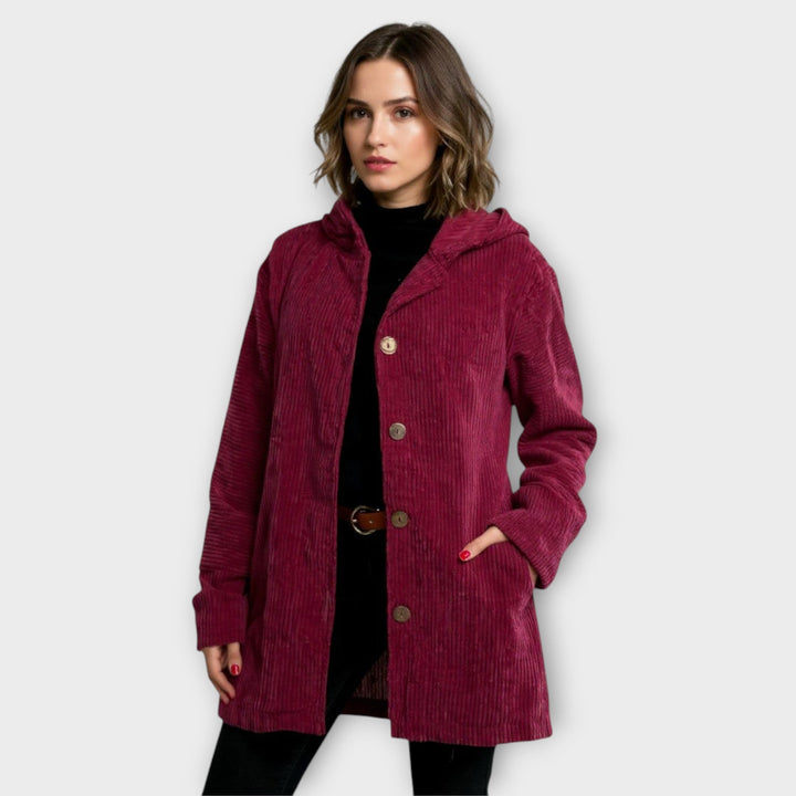 Button-Up Hooded Corduroy Jacket
