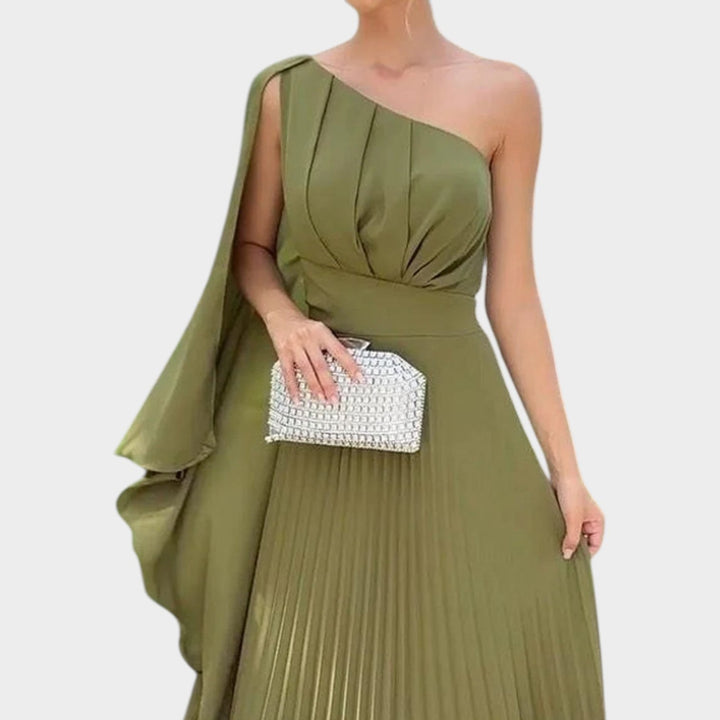 One-Shoulder Pleated Maxi Gown