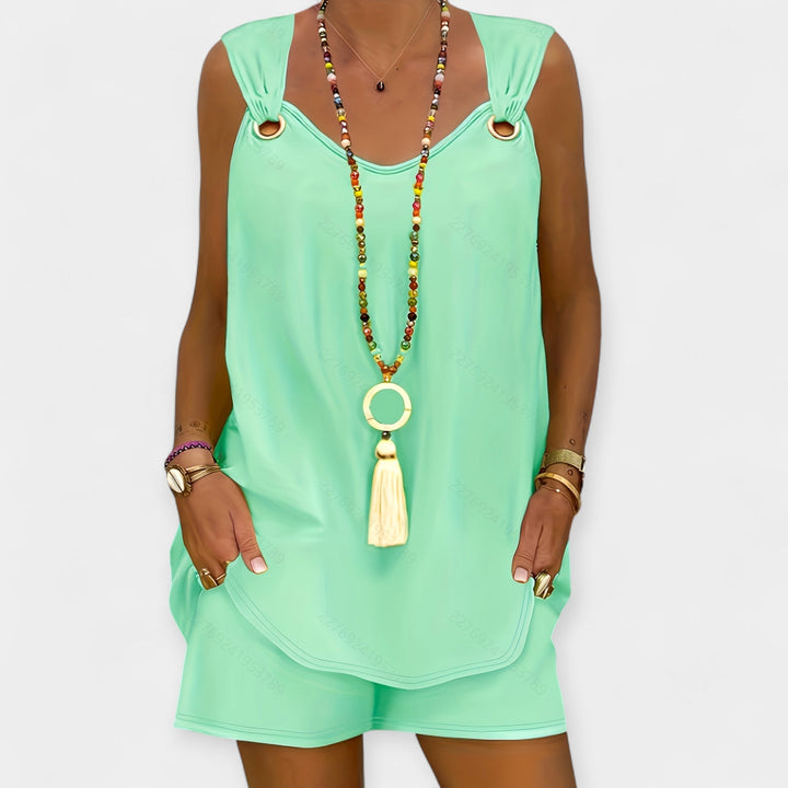 Sleeveless Blouse and Shorts Set