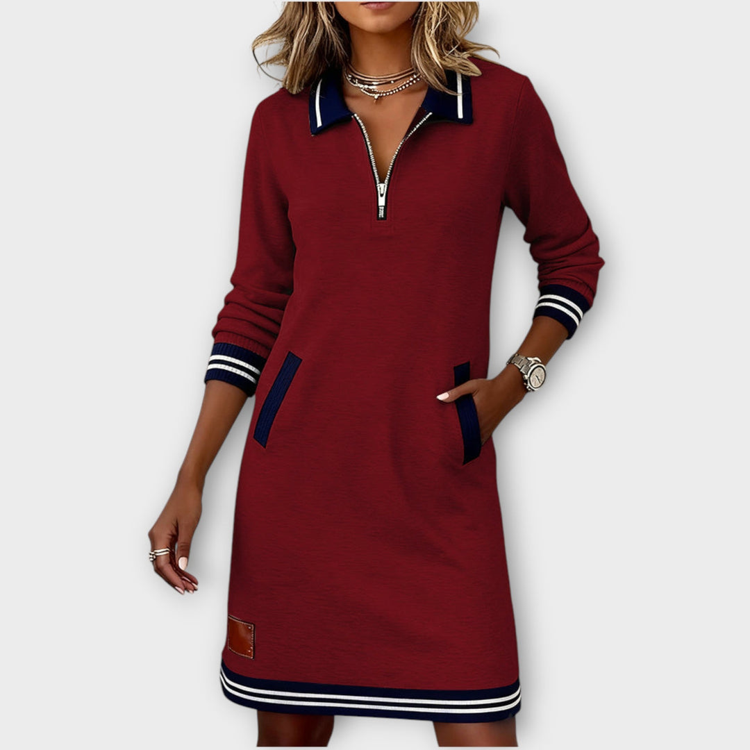 Zip-Collar Sporty Midi Dress