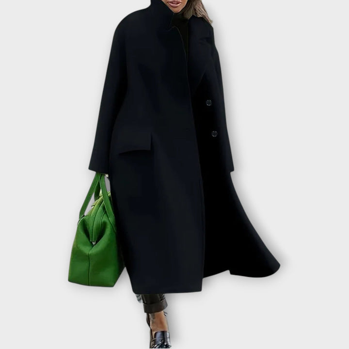 Double-Breasted Long Coat in Wool Blend