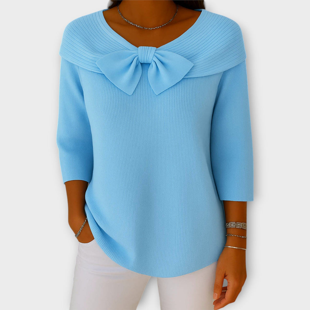 Off-Shoulder Knit Top with Bow Detail