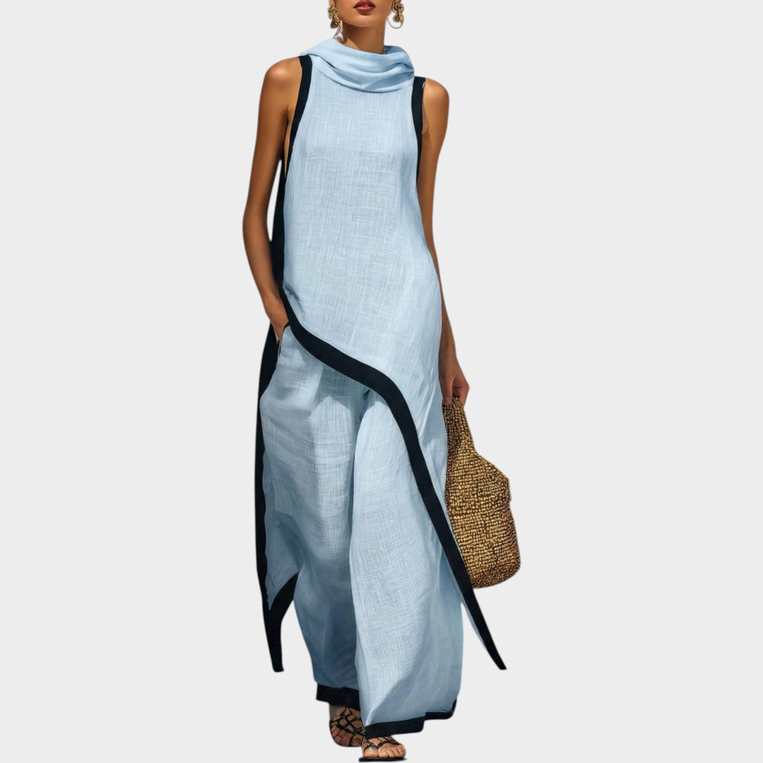 Asymmetric Contrast Trim Two-Piece Set