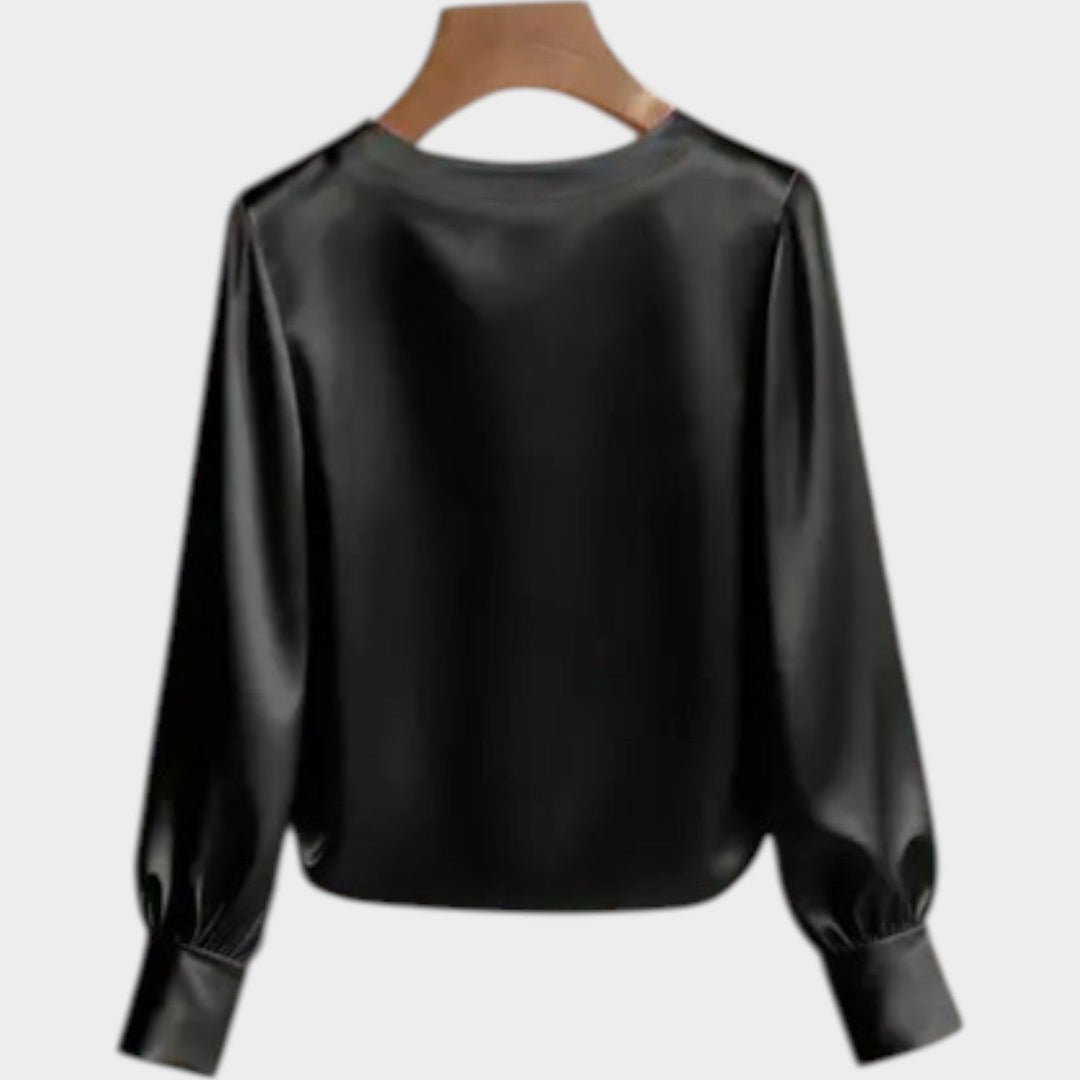 Satin Pearl-Trim Blouse