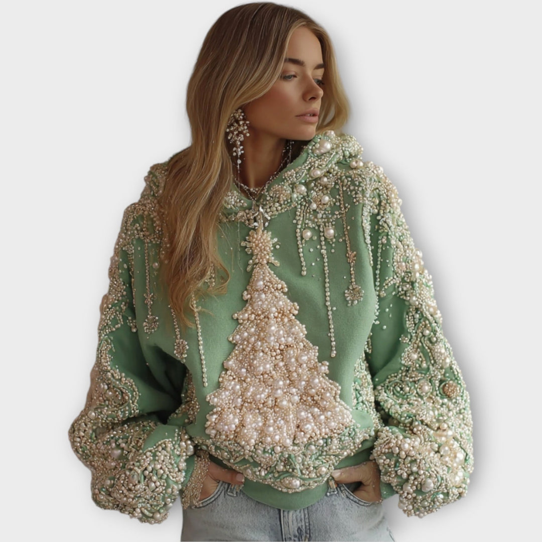 Opulent Pearl-Decorated Christmas Hoodie