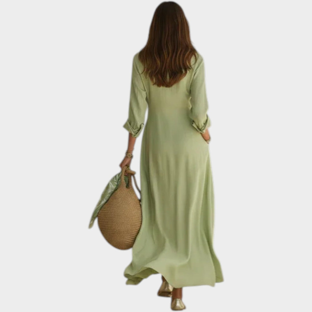 Flowy Button-Front Shirt Maxi Dress