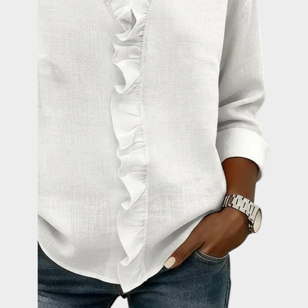 Ruffled V‑Neck Casual Blouse
