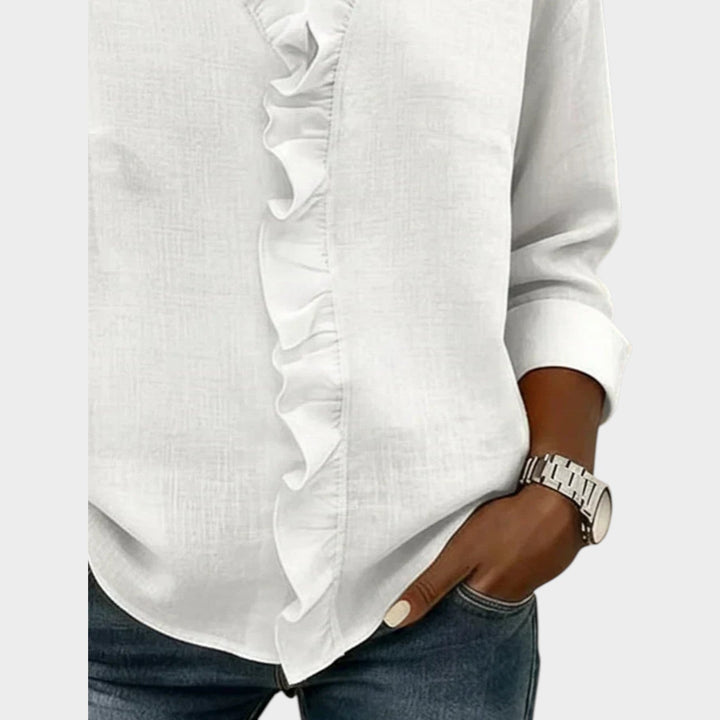 Ruffled V‑Neck Casual Blouse