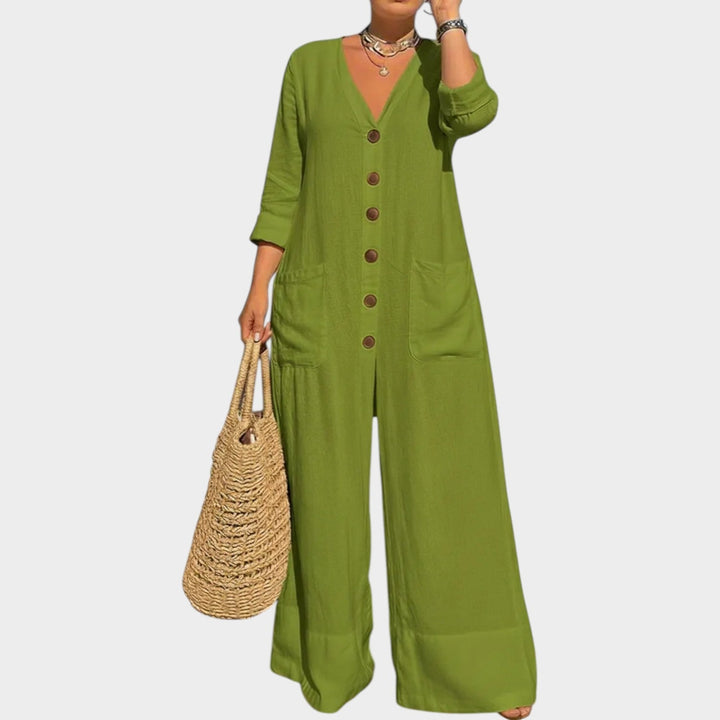 Relaxed Button-Front Wide-Leg Jumpsuit