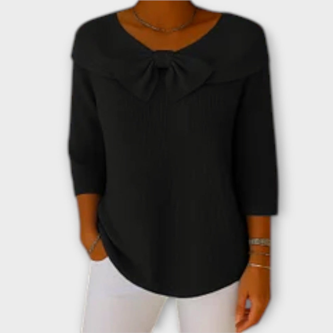 Off-Shoulder Knit Top with Bow Detail