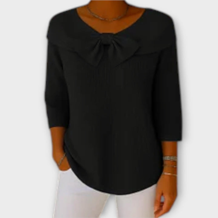 Off-Shoulder Knit Top with Bow Detail