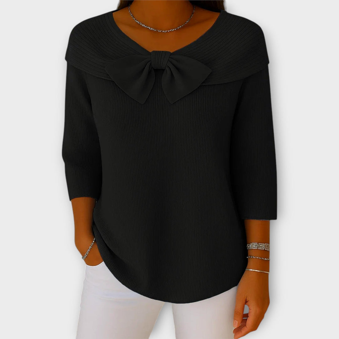 Off-Shoulder Knit Top with Bow Detail