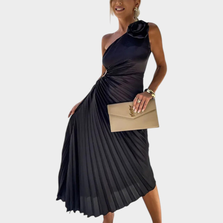 One-Shoulder Pleated Satin Dress