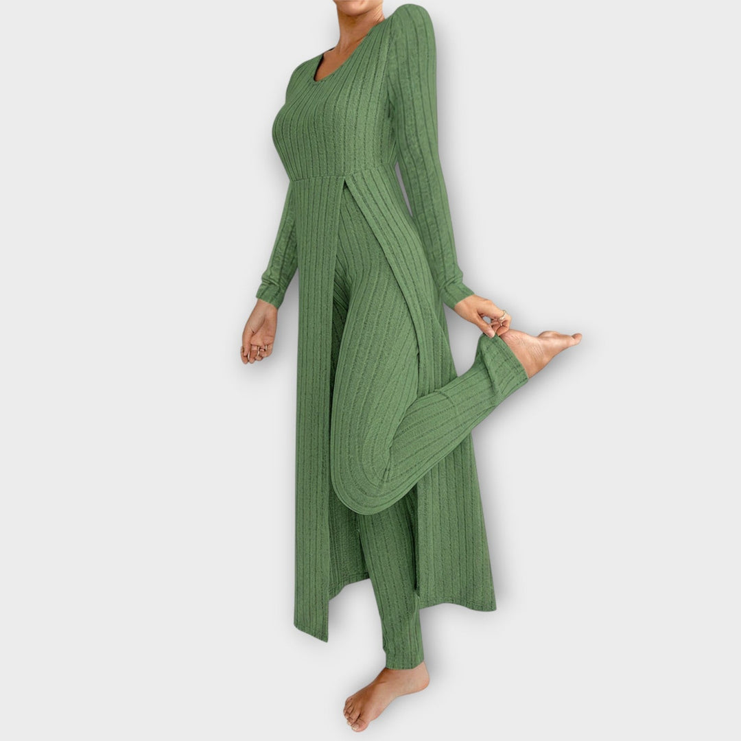Elegant Ribbed Two-Piece Lounge Dress Set