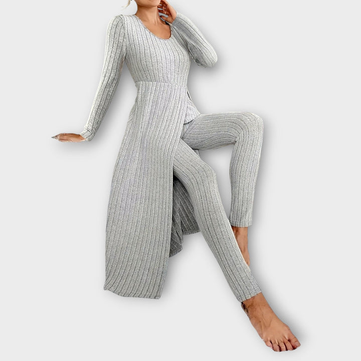 Elegant Ribbed Two-Piece Lounge Dress Set