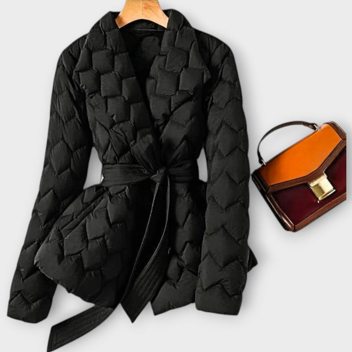 Belted Waist Quilted Wrap Coat