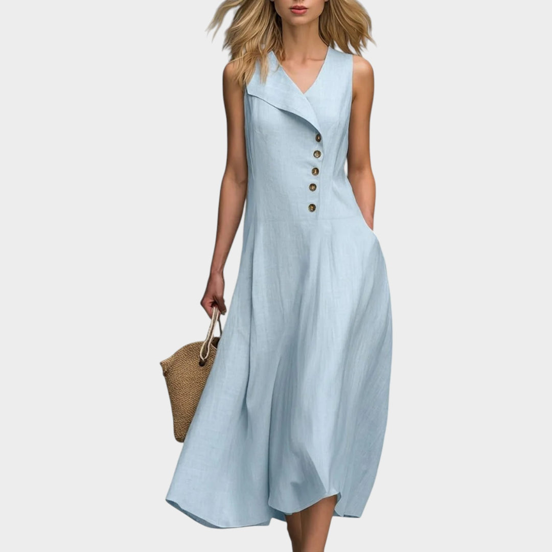 Asymmetrical Button Midi Dress