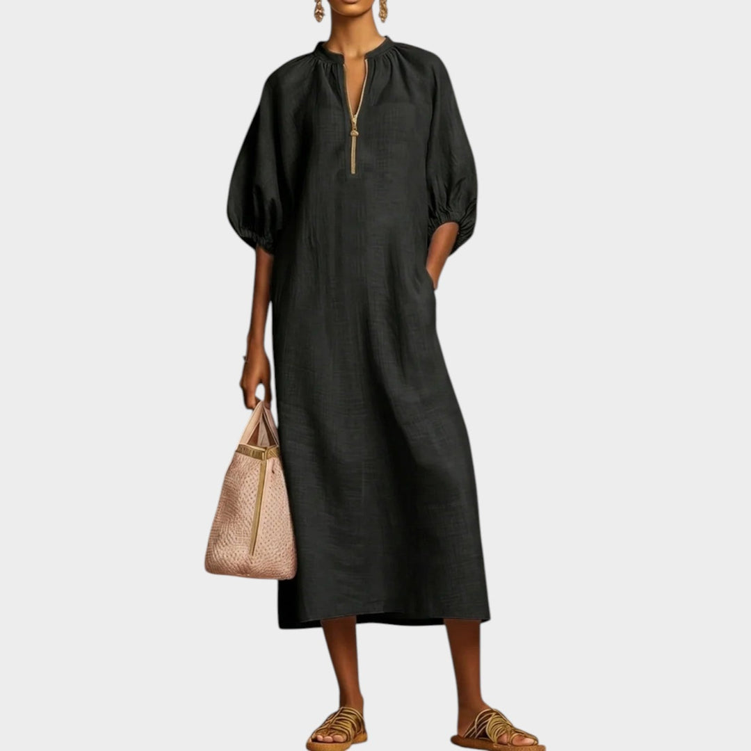 Relaxed Zip-Front Midi Dress