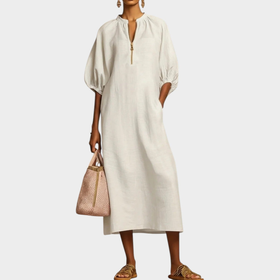 Relaxed Zip-Front Midi Dress