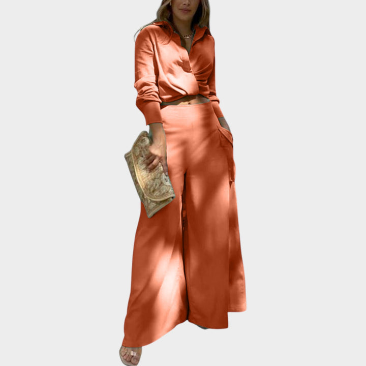 Chic Cropped Shirt & Wide-Leg Pants Set