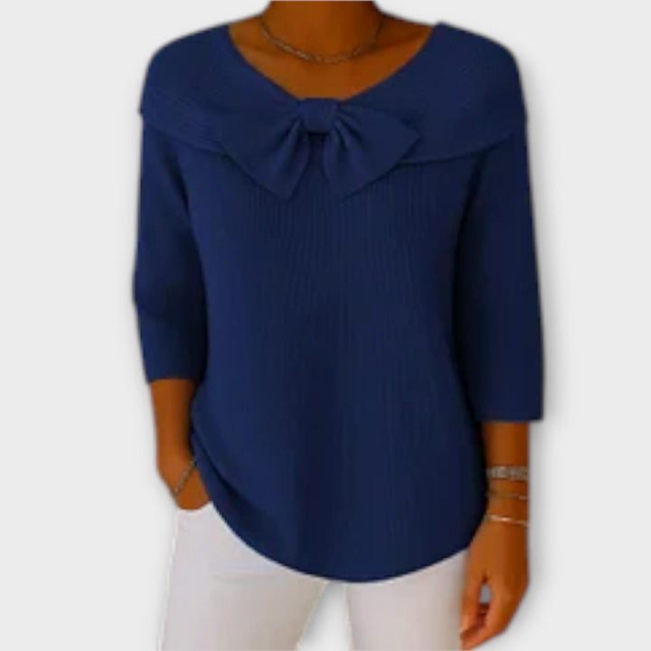 Off-Shoulder Knit Top with Bow Detail