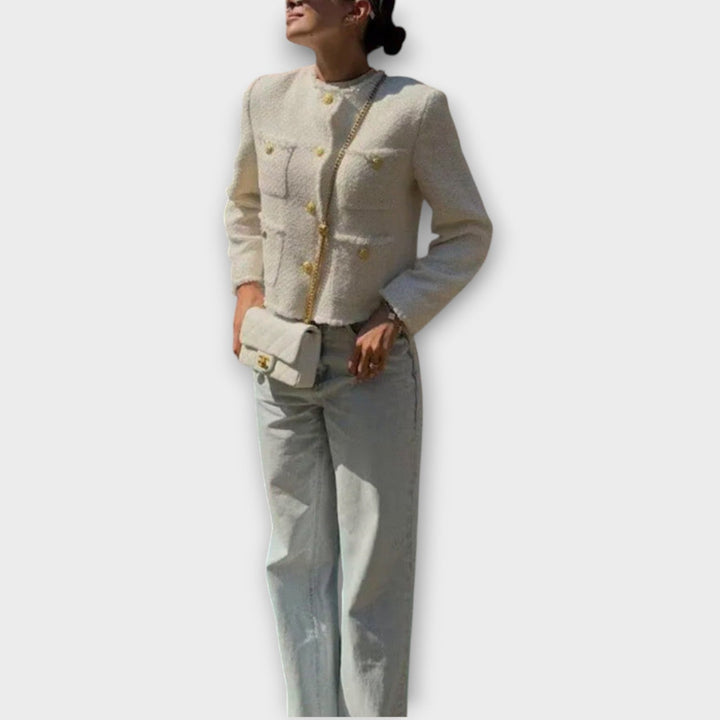 Textured Tweed Jacket with Button Front