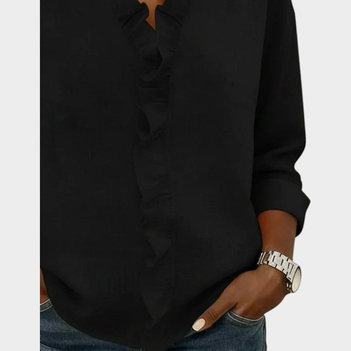 Ruffled V‑Neck Casual Blouse