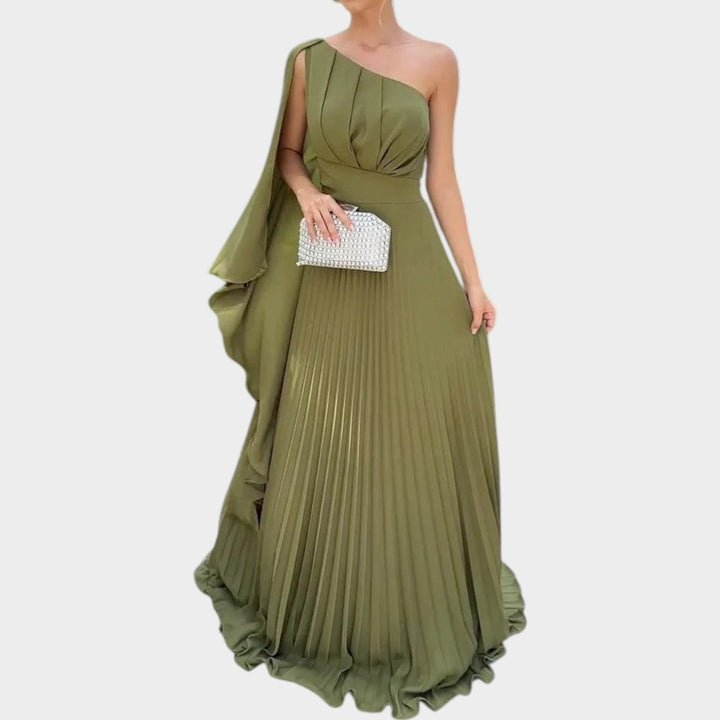 One-Shoulder Pleated Maxi Gown