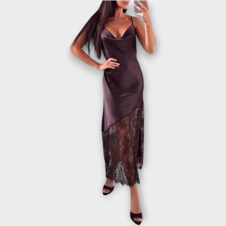 Satin Lace-Detail Evening Slip Dress