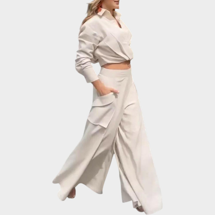 Chic Cropped Shirt & Wide-Leg Pants Set