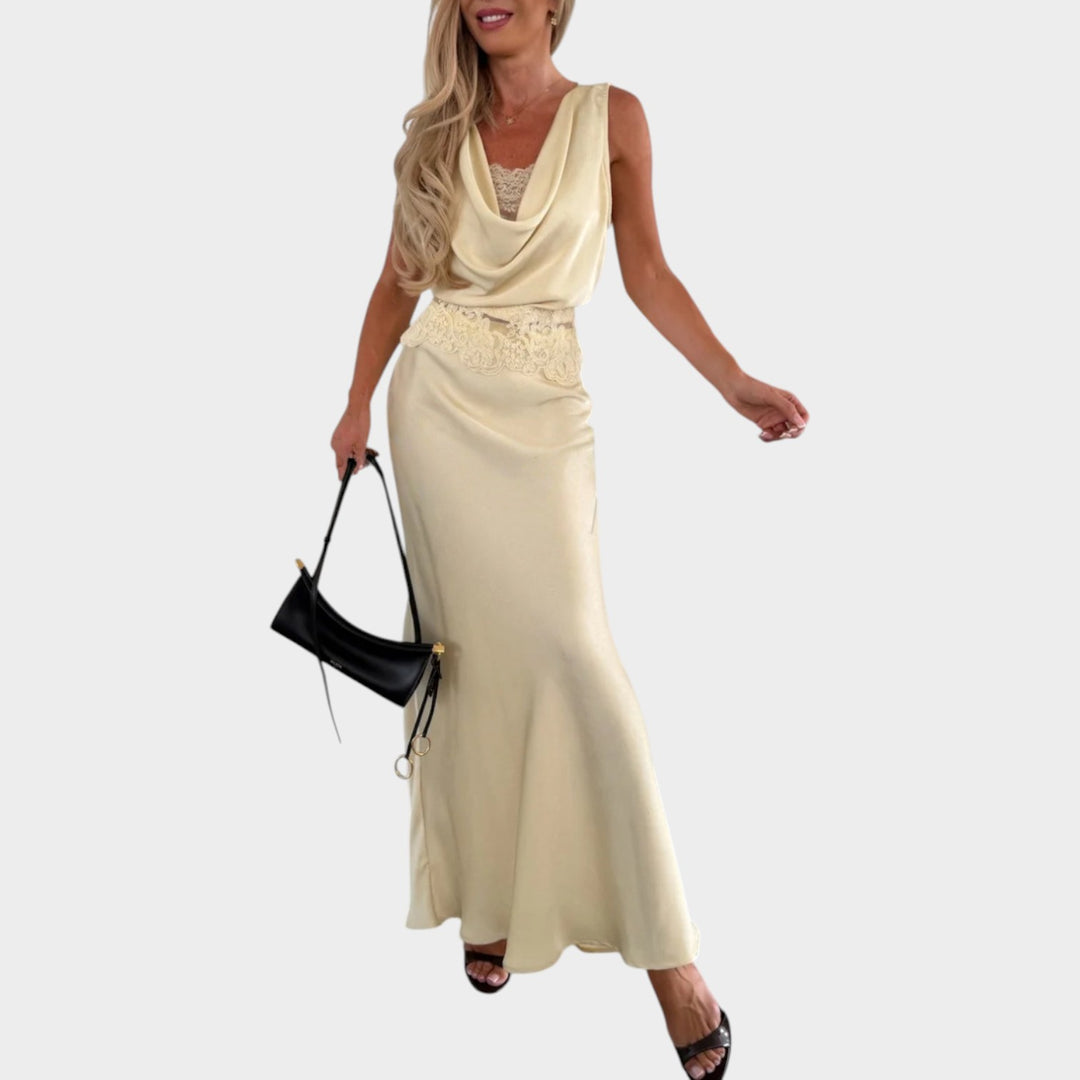 Elegant Lace Detail Satin Jumpsuit