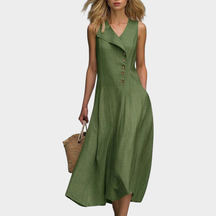 Asymmetrical Button Midi Dress