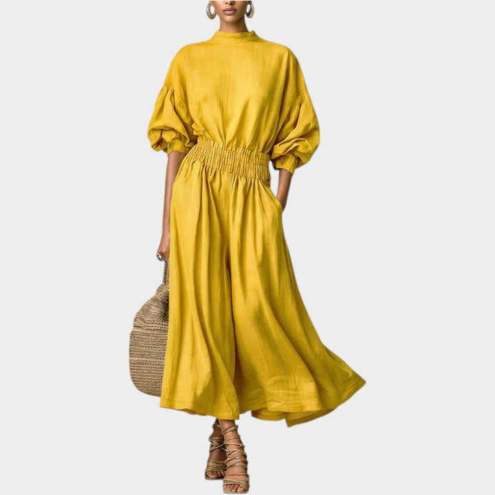 High-Neck Smocked Waist Maxi Dress