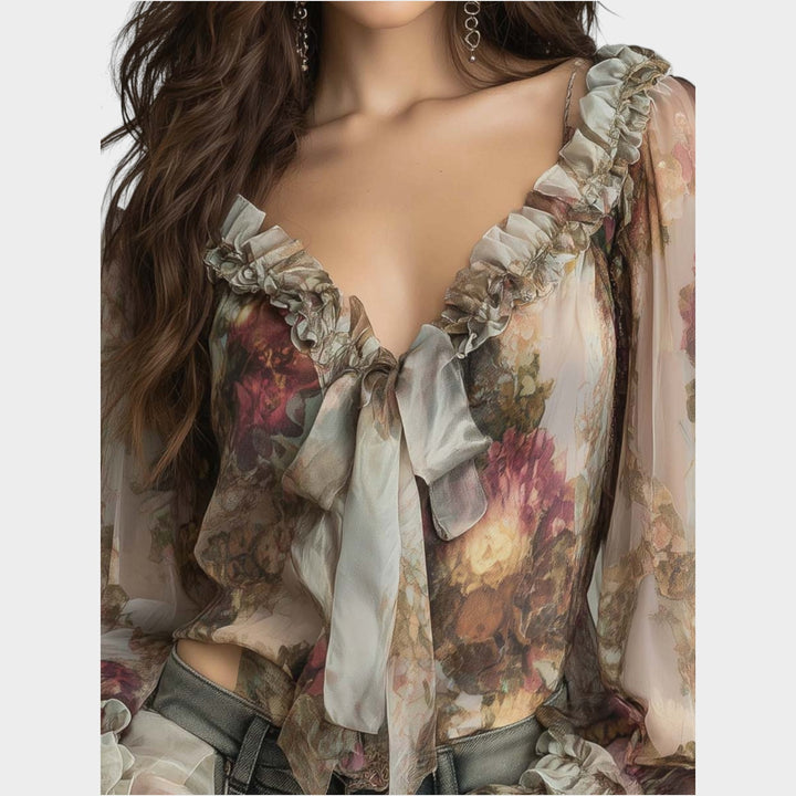 Vintage Floral Tie Blouse