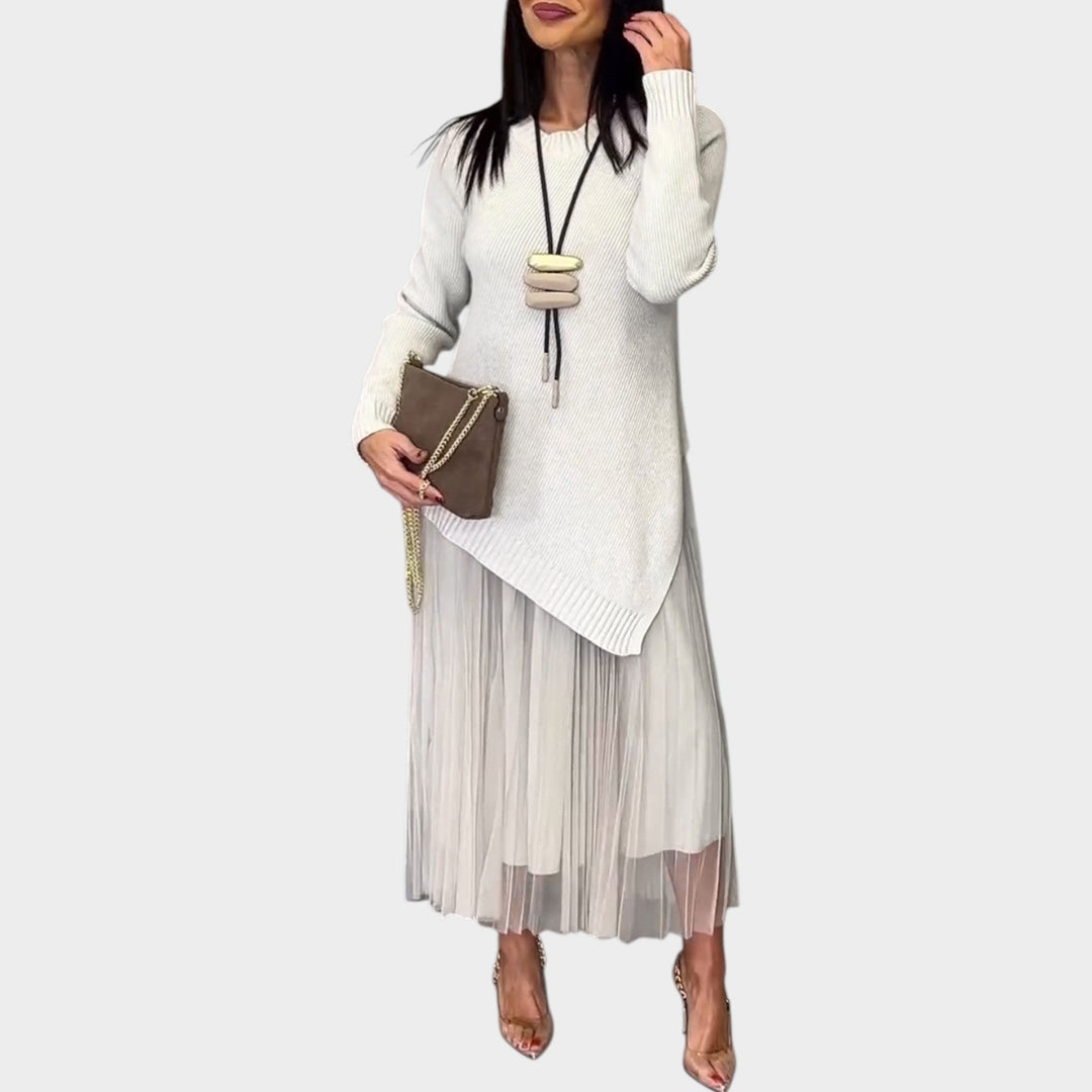 Asymmetric Knit & Pleated Midi Set