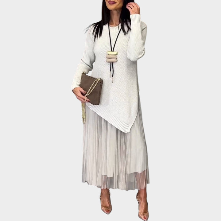 Asymmetric Knit & Pleated Midi Set