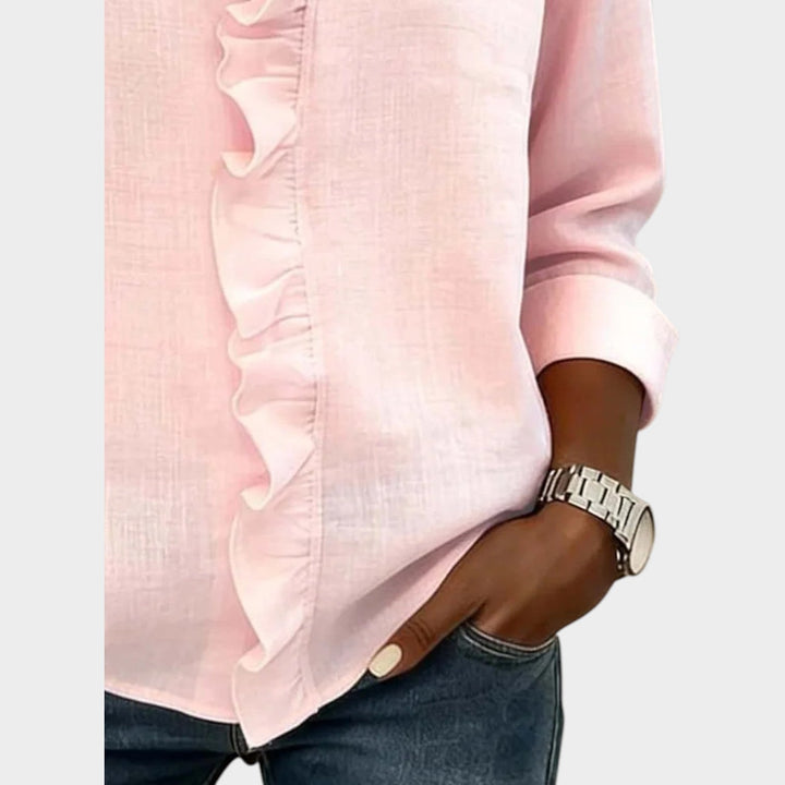 Ruffled V‑Neck Casual Blouse