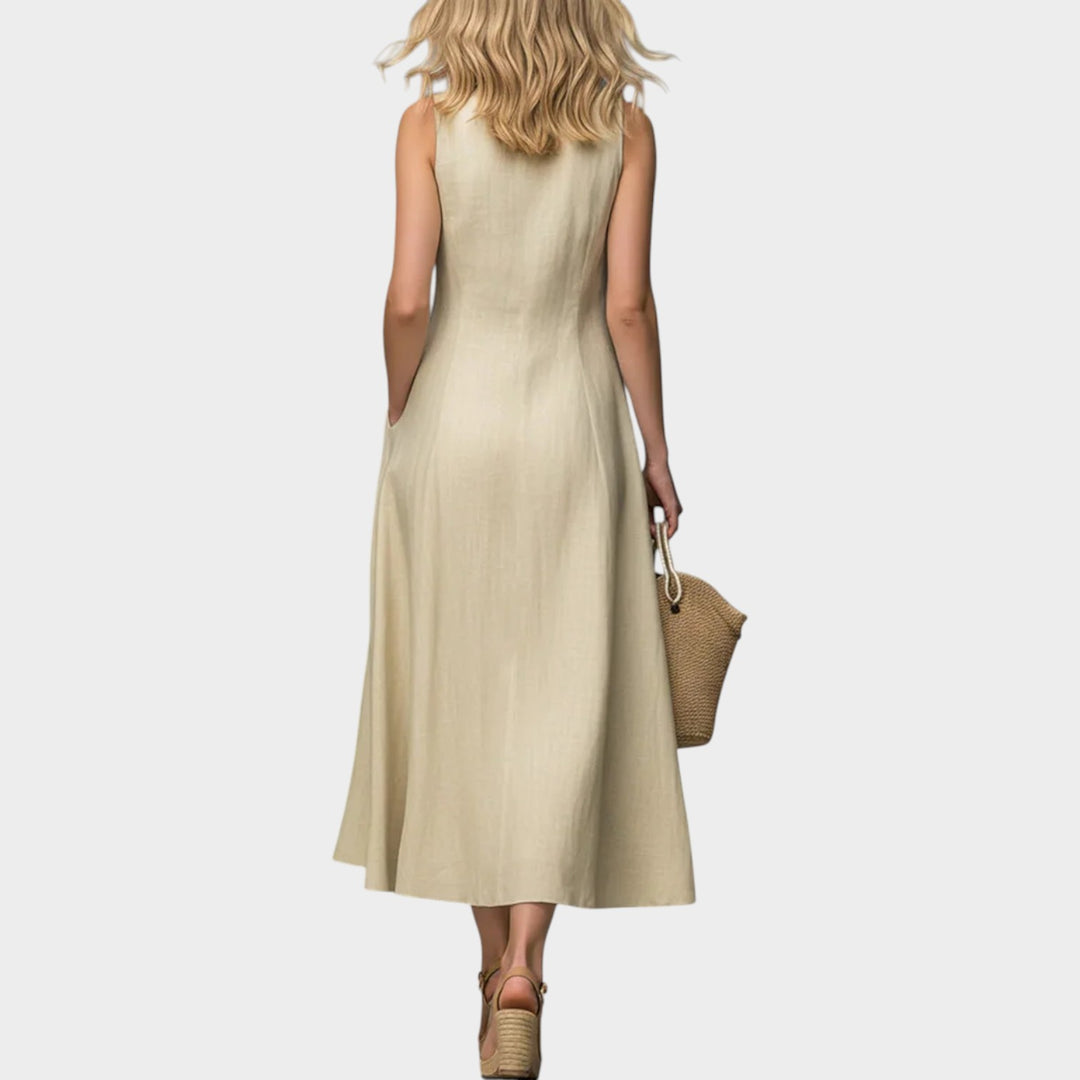 Asymmetrical Button Midi Dress