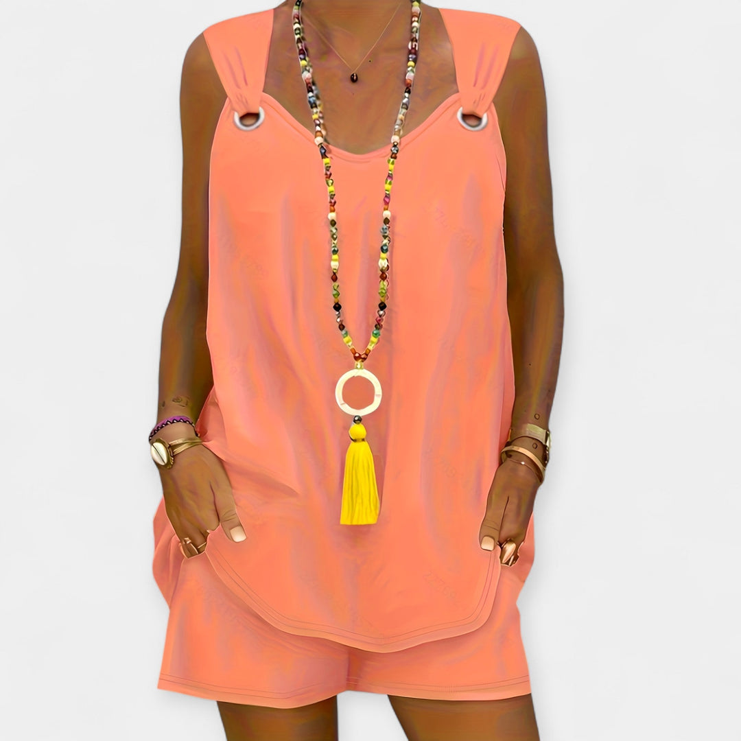 Sleeveless Blouse and Shorts Set