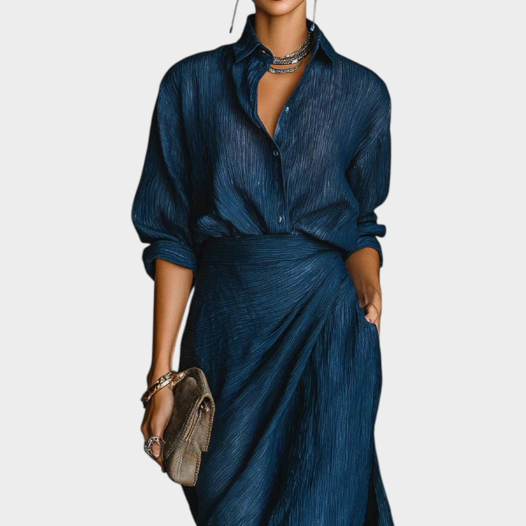 Draped Shirt-Style Maxi Dress