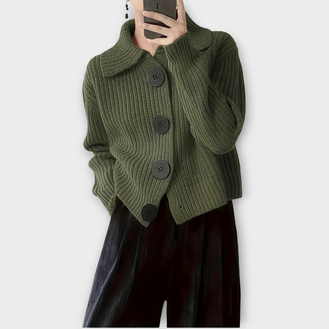 Chunky Ribbed Cardigan Featuring Oversized Buttons