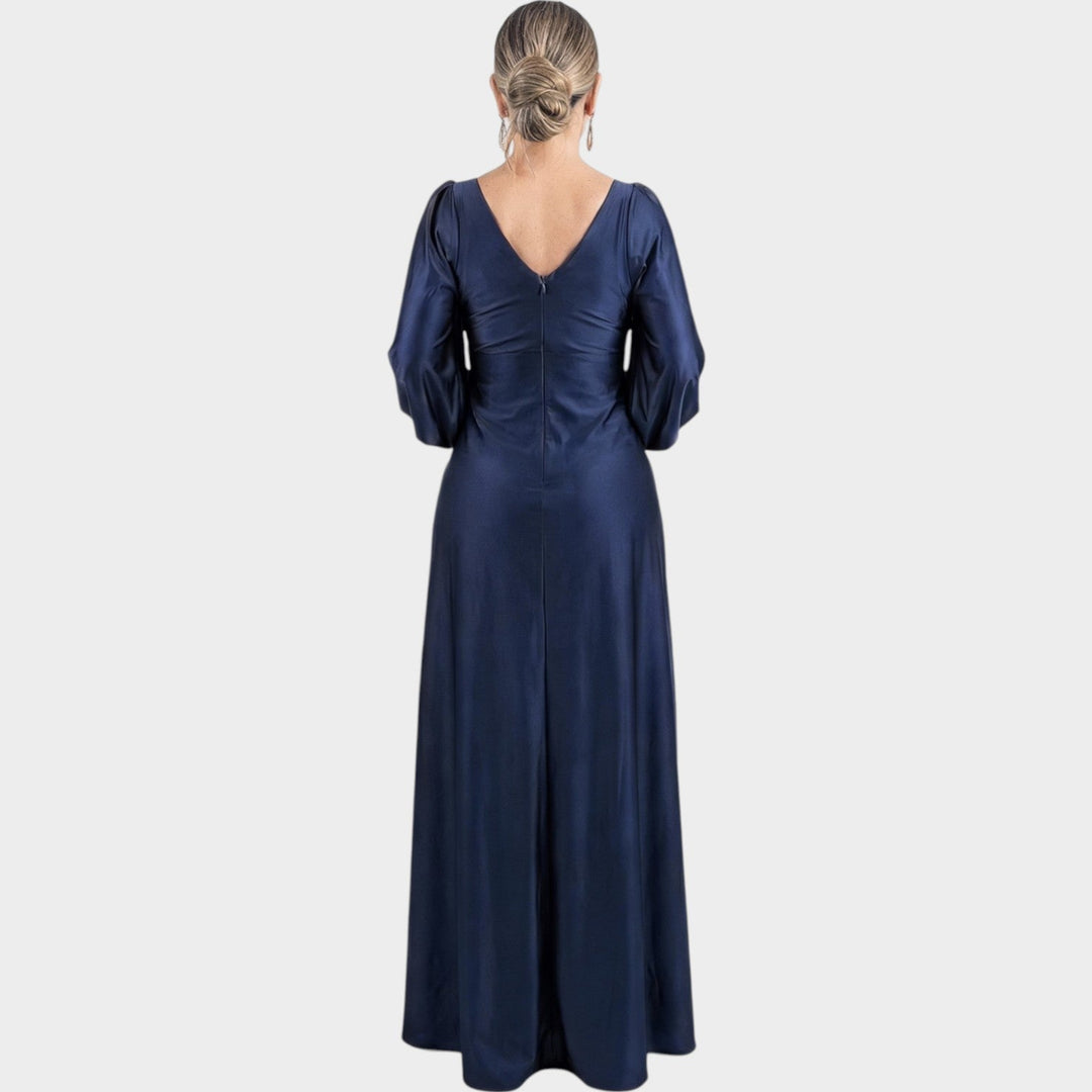 Long Sleeve Satin Evening Dress