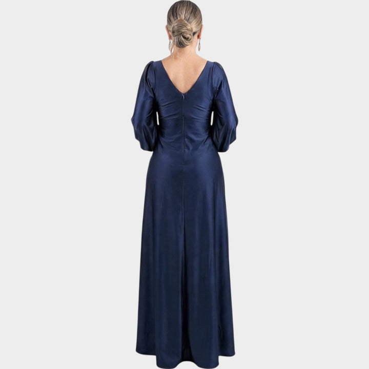 Long Sleeve Satin Evening Dress