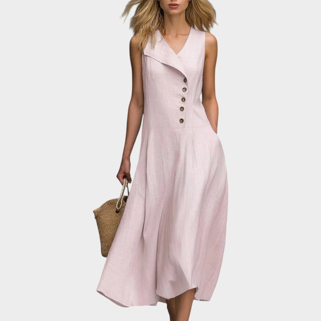 Asymmetrical Button Midi Dress