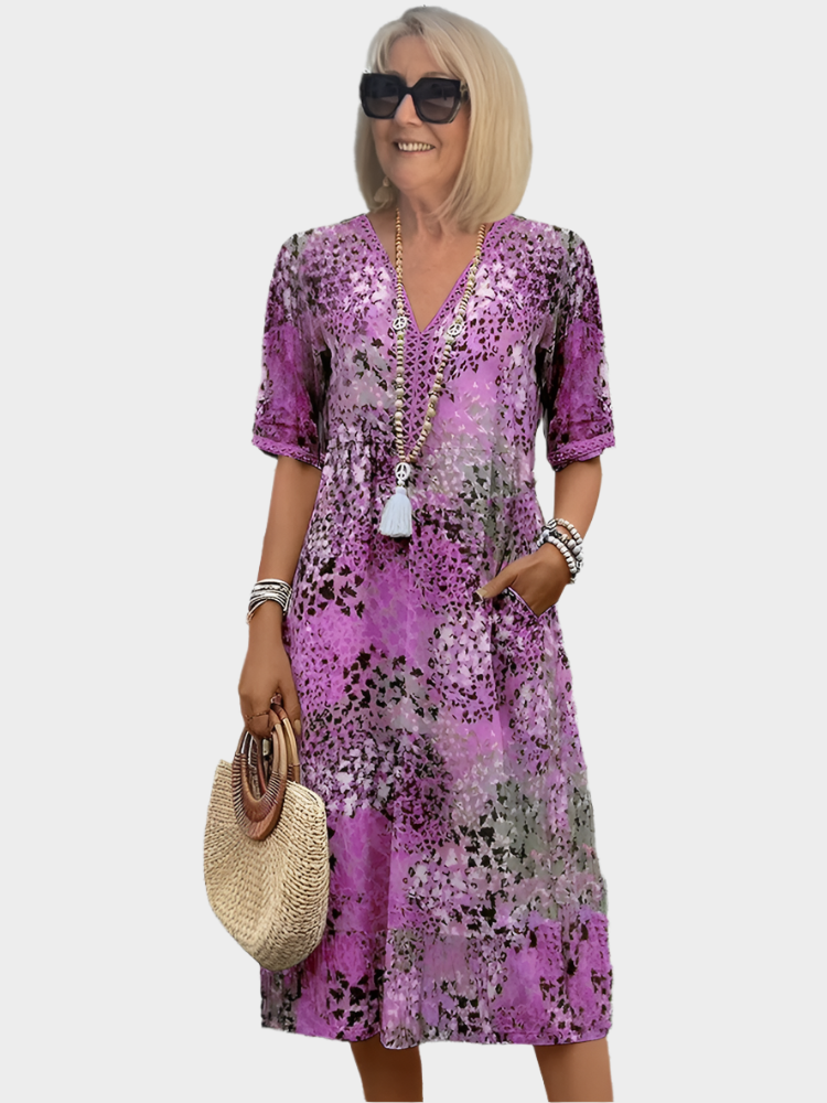 Airy Summer Dress with Summer Pattern and V Neckline