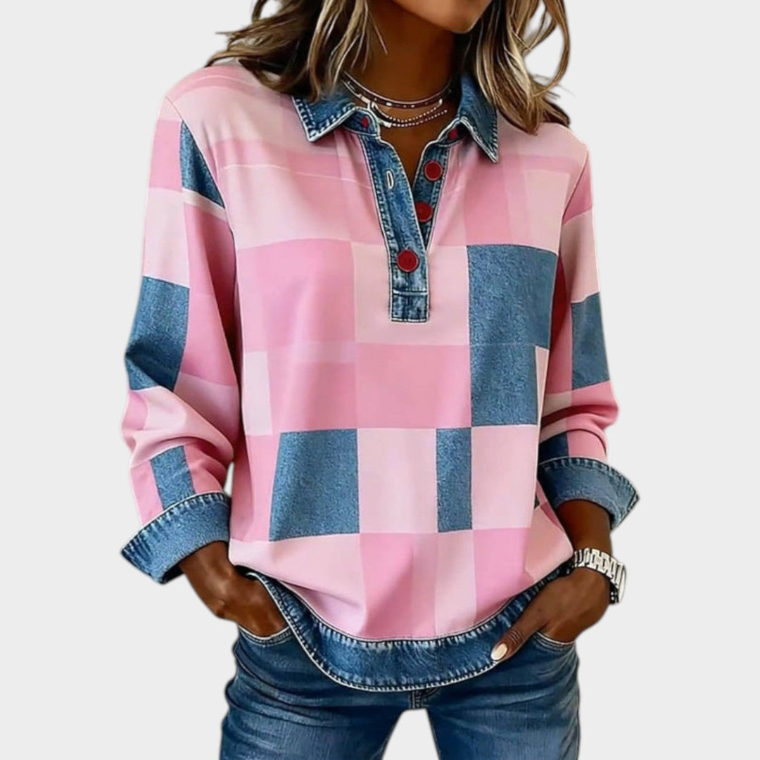 Pink & Denim Patchwork Casual Top